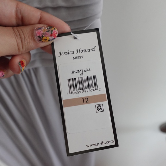 NWT Jessica Howard Women's Short Sleeve V-Neck Gown Maxi Dress 12 Gray Silver - Picture 5 of 13